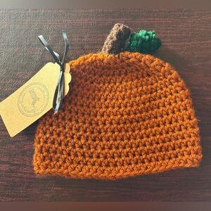 Handmade crochet pumpkin hat sized to fit age 3-6 months